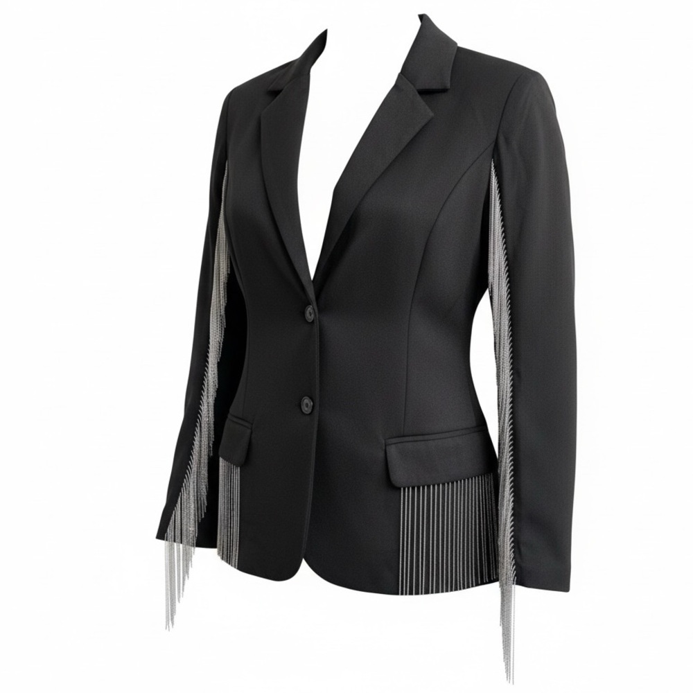 Black & Sparkling Silver Fringe Hourglass Blazer - Picture 4 of 12